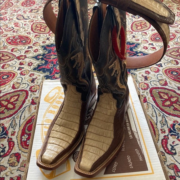 Caiman/Leather Cowboy Boots with matching belt sz 30 - Picture 1 of 4